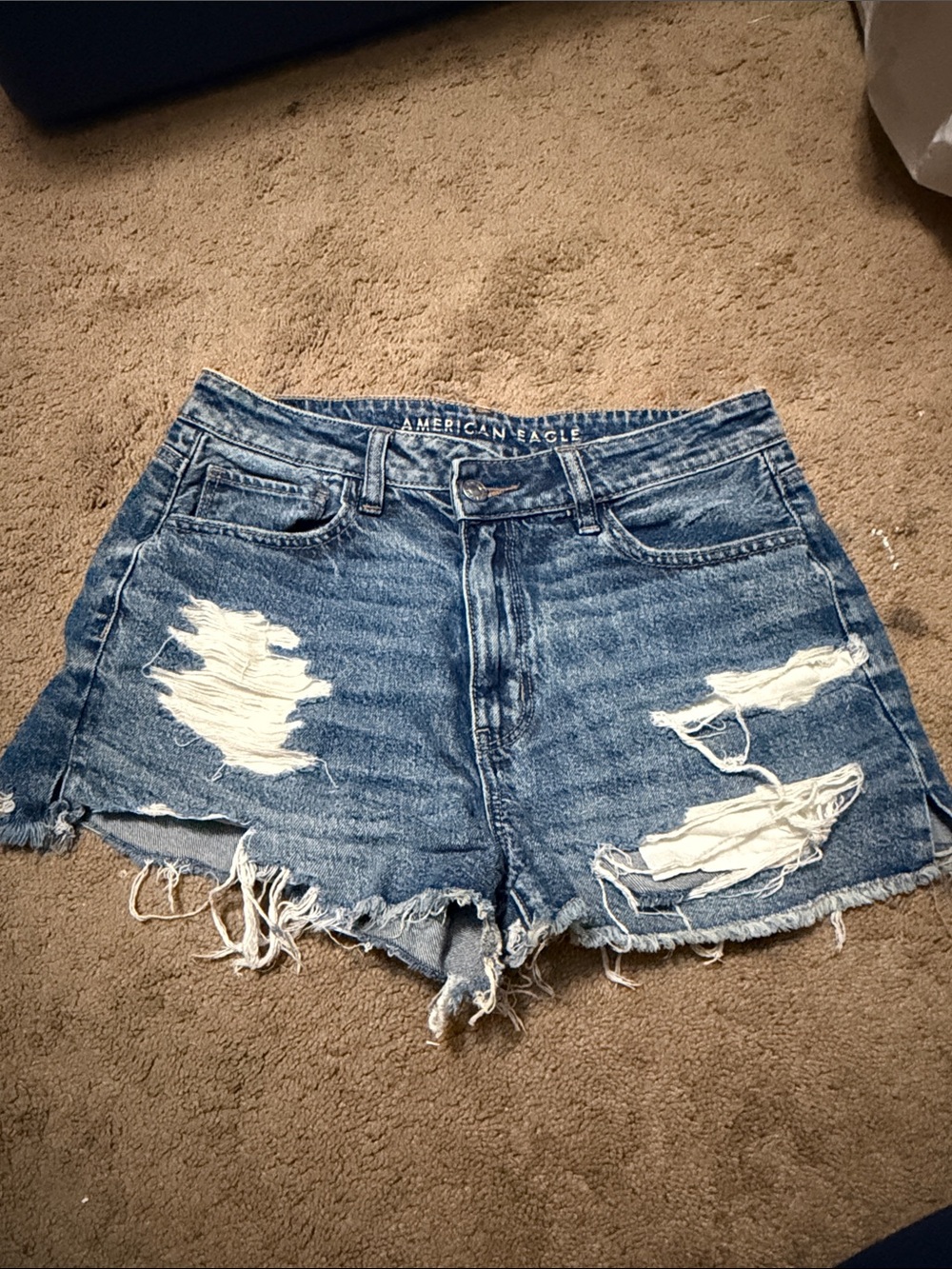 American Eagle Blue Distressed Mom Shorts